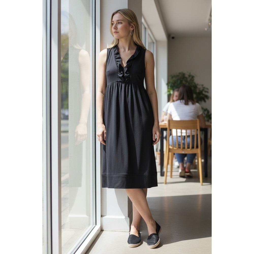LOFT Black Midi Dress Quiet Luxury Old Money French Girl Chic Minimalist S